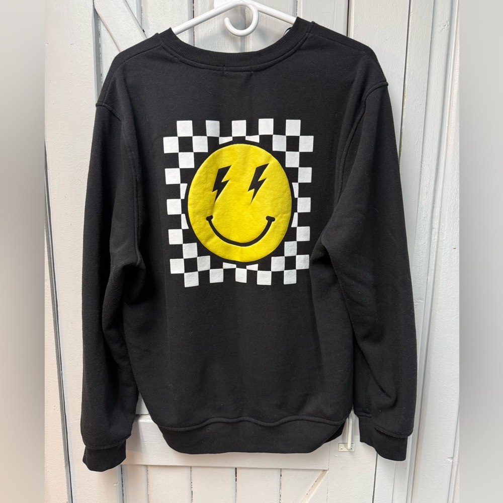 Black Graphic Sweatshirt with Smiley Design